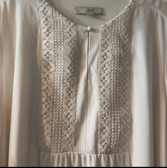 LOFT Ivory Lace Peasant Blouse Large Boho Crochet Long Sleeve Cream Top L - Picture 3 of 6